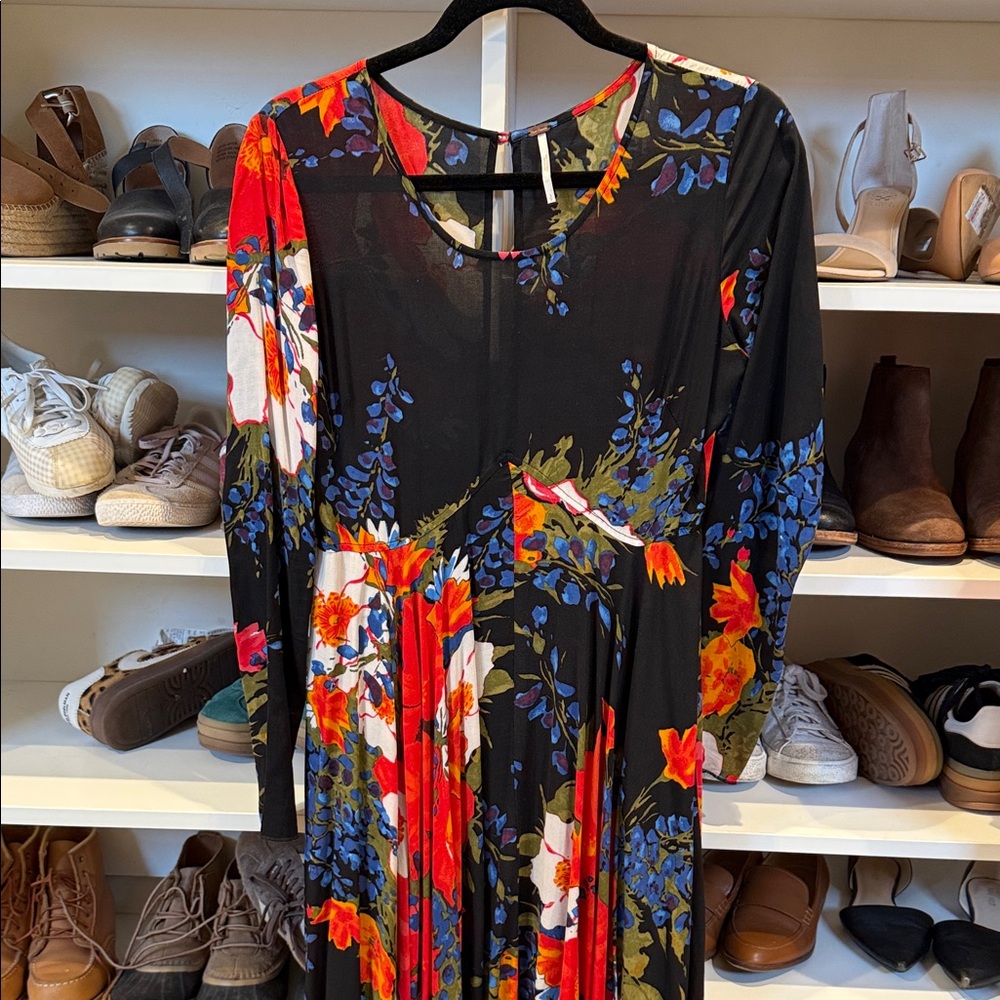 Free People Black Floral Long Sleeve Dress